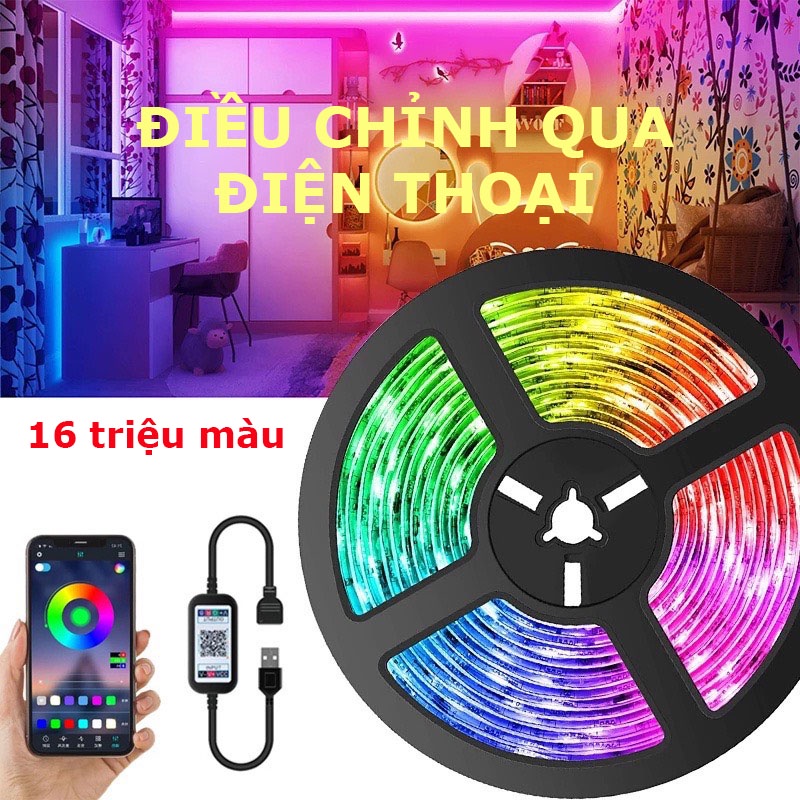 Đèn Led 5M dây RGB 5050 nháy theo nhạc điều khiển bằng App điện thoại
