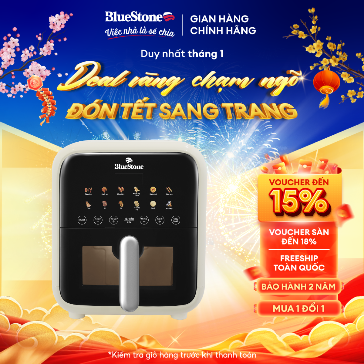 Nồi Chiên Không Dầu Điện Tử BlueStone AFB-5861 - 7 Lít - 1800W - Bảo Hành 2 năm