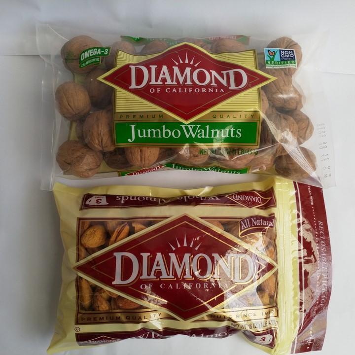 Combo quả óc chó 453g + hạnh nhân 453g diamond