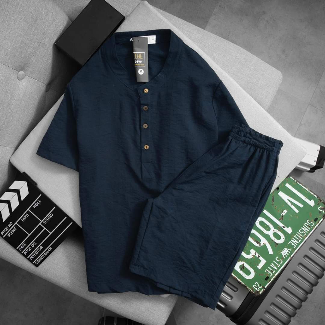 [3-5/8 Hoàn Tiền 25%]Bộ quần áo đũi nam chất đep, quần short cạp chun, áo cổ Tàu thanh lịch (BD139)