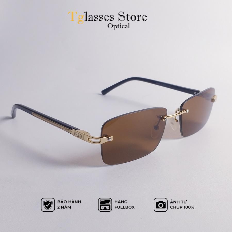 Kính râm không vành Fred FR0065 Nam, Tròng kính phân cực Polarized Uv100% Khung Titan lò xo & Acetate - Japan