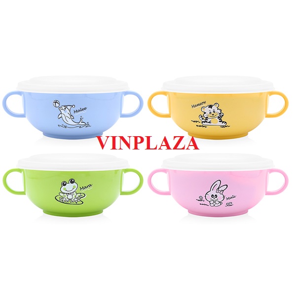 Chén inox 02 lớp có quai nắp nhựa muỗng - 184287