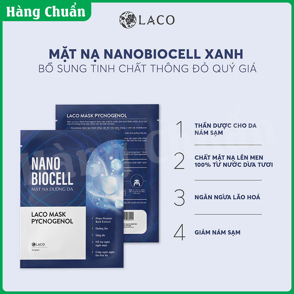 Hàng Chuẩn - Mặt nạ dưỡng da trắng sáng Laco xanh - Thải độc cho da, giảm thâm nám và nếp nhăn - Công nghệ Nano biocell tăng hiệu quả 20 lần