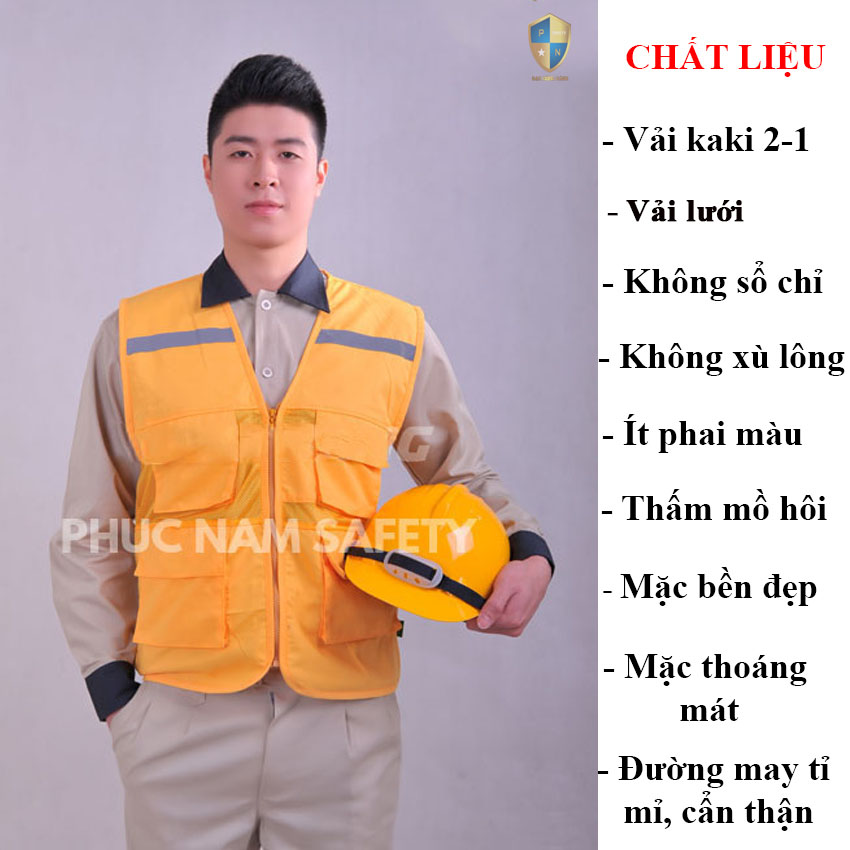 Áo ghi lê phản quang màu vàng, đồng phục kỹ sư, đồng phục công ty, bảo hộ lao động Phúc Nam