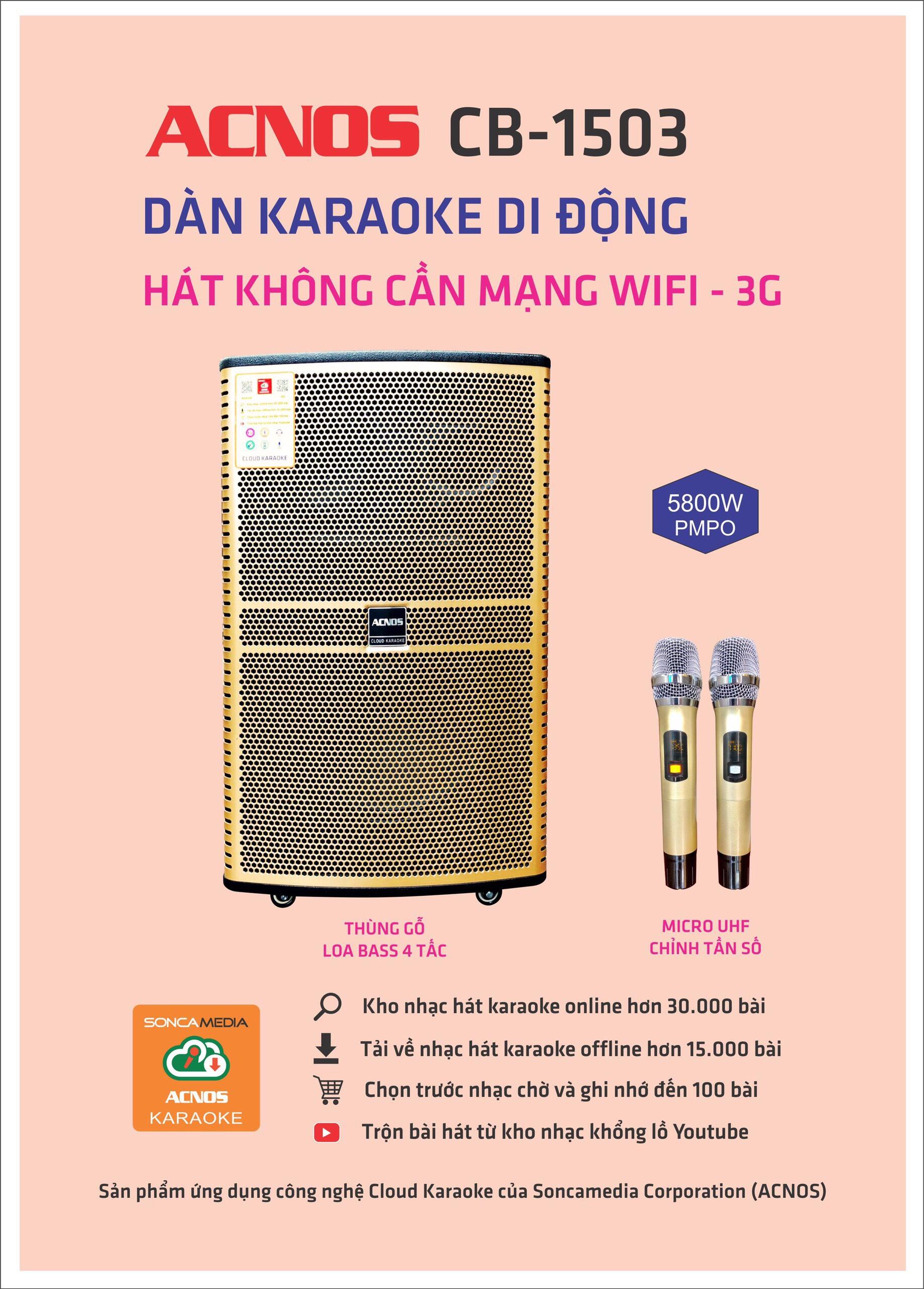 Loa kéo di động acnos cb-1503 - công suất cực khủng chơi nhạc cực đã