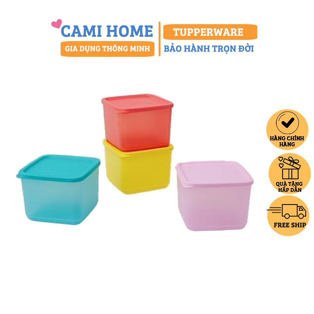 Bộ hộp trữ mát, bảo quản thực phẩm medium square round tupperware 1l, hộp trữ khô