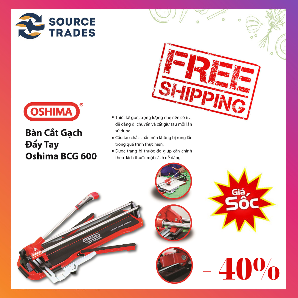 Bàn cắt gạch đẩy tay chính hãng OSHIMA BCG-600, 600MM ( Đỏ đen )