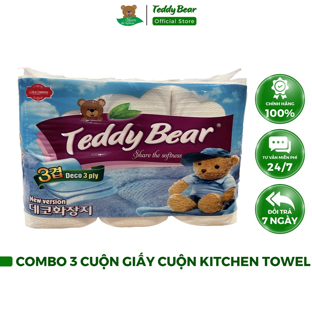 Combo 3 Cuộn Giấy Teddy Bear đa năng siêu dai dày Kitchen Towel