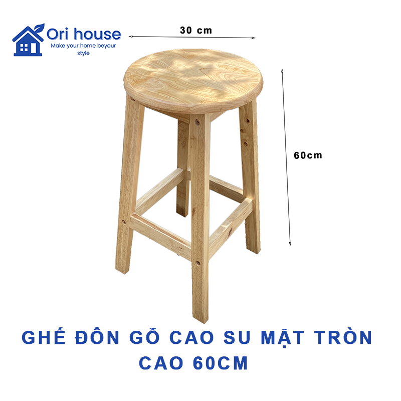Ghế đôn gỗ mặt tròn cao 60 cm chắc chắn tiện dụng