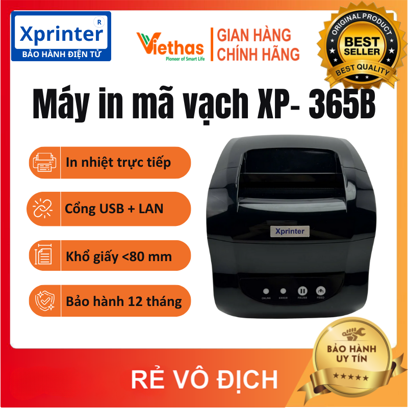 Máy in hóa đơn + tem nhãn mã vạch 2in1 xprinter xp-365b - tùy chọn kết nối