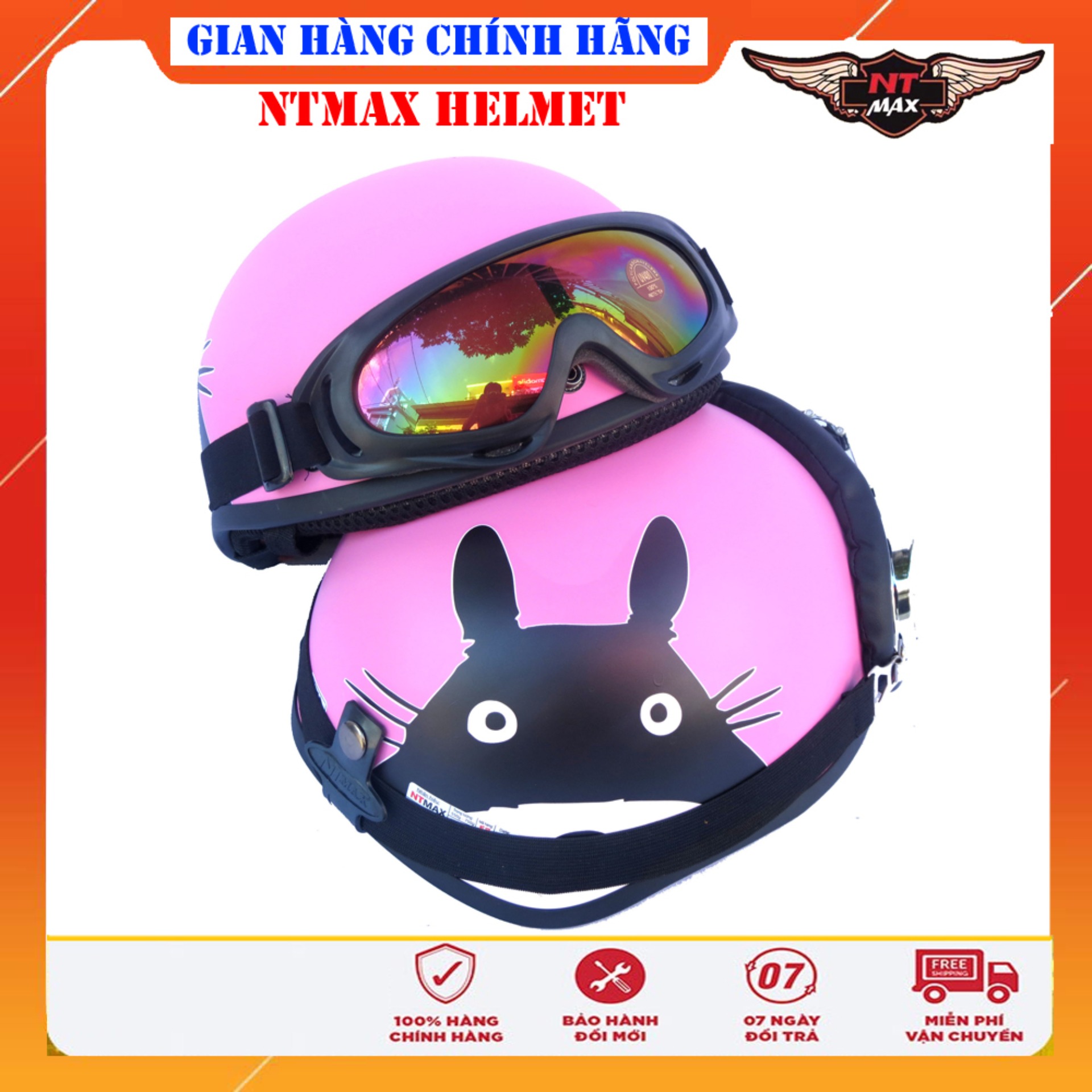 Mũ bảo hiểm ntmax 1/2 mèo + kính phi công hoặc kính uv400