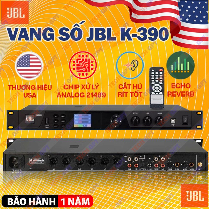 Hàng Bãi Mỹ Vang Số JBL K390 Chip 64 BIT Vang Số Karaoke Thế Hệ Mới 2023 Với Chế Độ Effect Chuyên Nghiệp Chống Hú Rít Cực Tốt Echo Reverb Kết Nối Bluetooth Optical AUX Dùng Cho Dàn Karaoke Gia Đình Sân Khấu Hội Trường BH12T