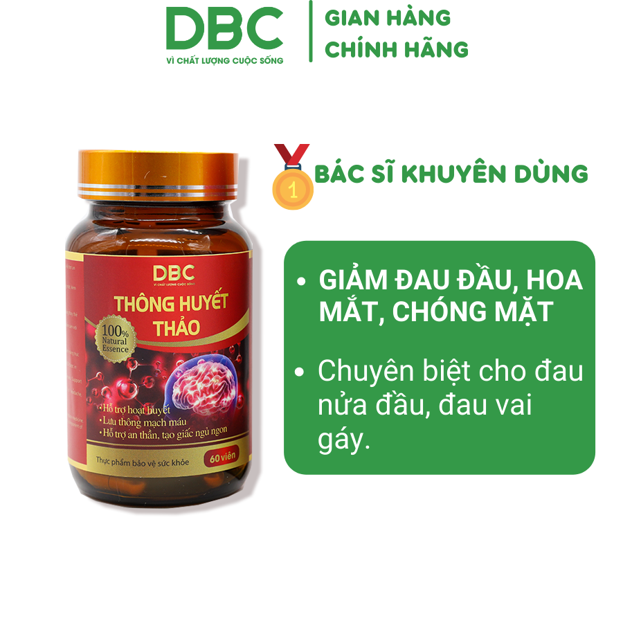 Viên Uống Hoạt Huyết Dưỡng Não THÔNG HUYẾT THẢO - Dược Bảo Châu Hộp 60 Viên Hỗ Trợ An Thần Lưu Thông Mạch Máu Giúp Ngủ Ngon Sâu Giấc TP02-0005