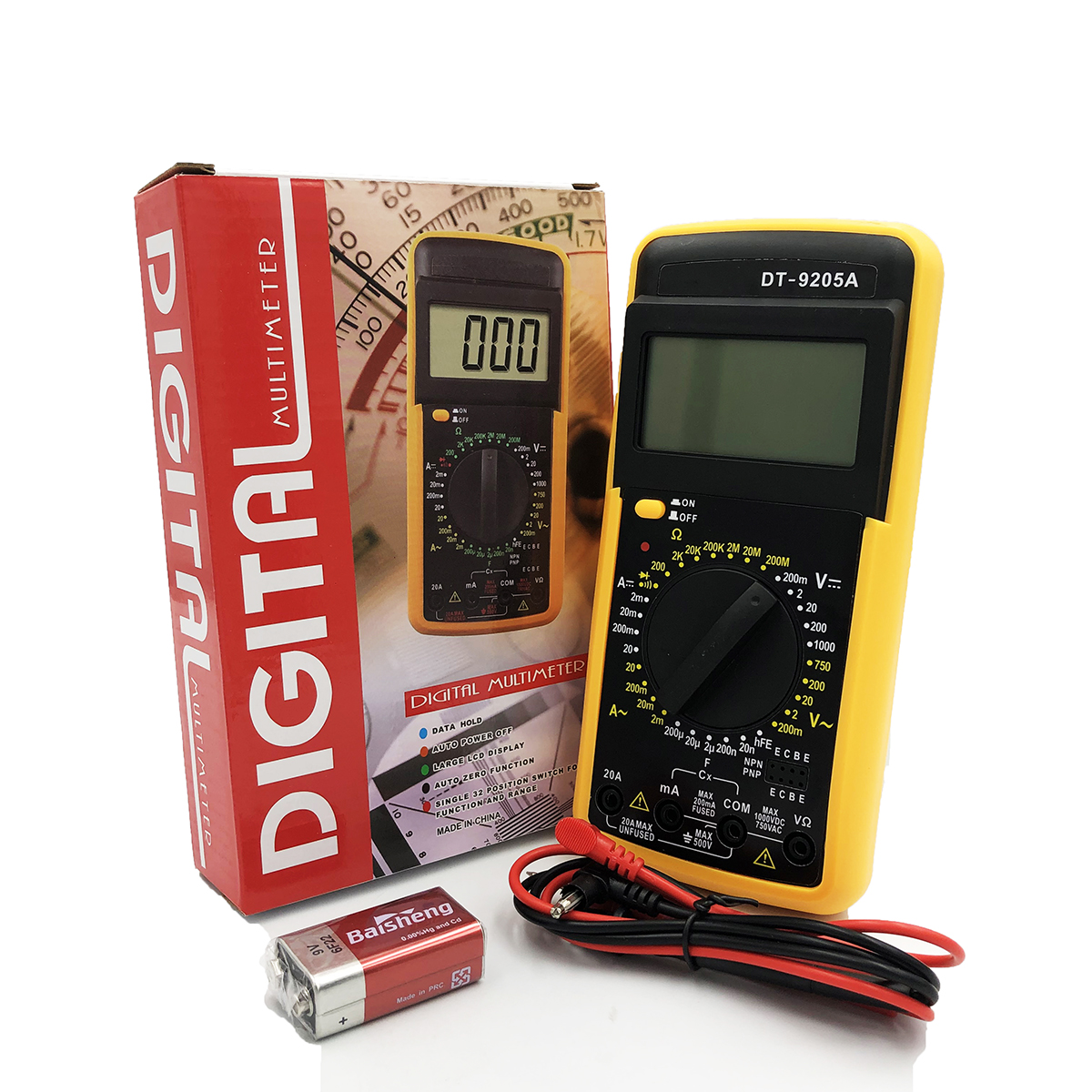 Đồng hồ đo điện vạn năng điện tử DT9205A kèm pin chuyên đo điện trở dòng xoay chiều một chiều, đo tụ