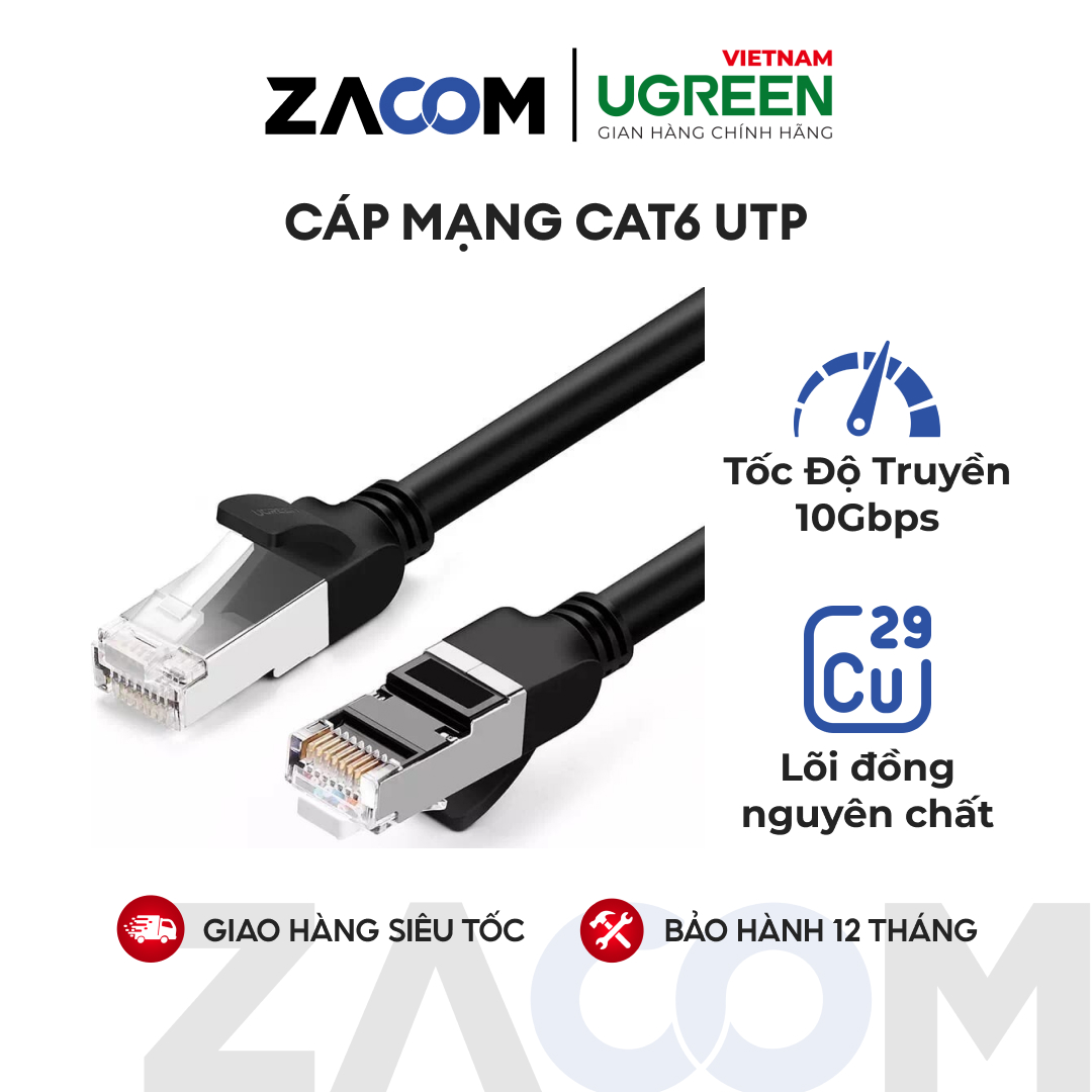 Cáp mạng cat6 utp 24awg đầu bọc kim loại dài 1m ugreen nw101 50191