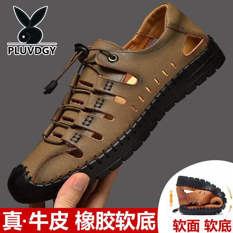Xăng đan nam mùa hè mẫu mới nam giày da khoét lỗ thường ngày giày dép da đế mềm cho nam