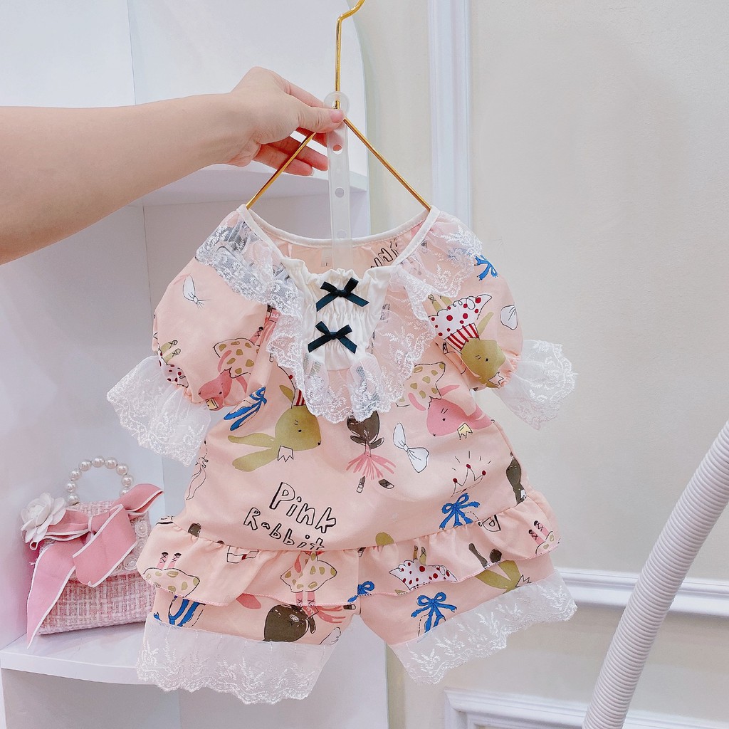 Bộ pizama phối ren hình QATE685 cho bé gái