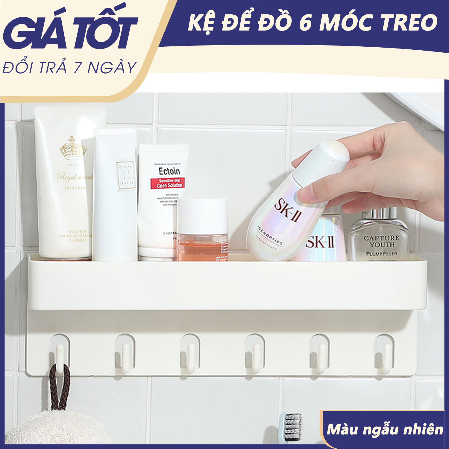 Giá treo đồ đa năng- Kệ để đồ đa năng, kệ để đồ nhà tắm, kệ để đồ nhà bếp (kèm 6 móc), giá để đồ nhà tắm, giá để đồ nhà bếp- Giao màu ngẫu nhiên