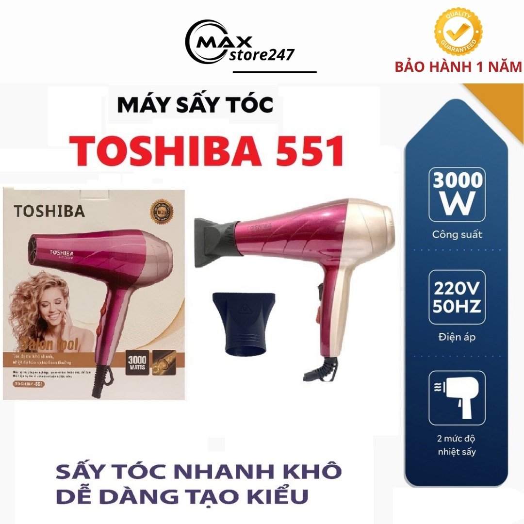Máy sấy tóc toshiba 551 - 3000w, máy sấy 3 chế độ nhiệt 2 chế độ gió - siêu bền chất lượng cao