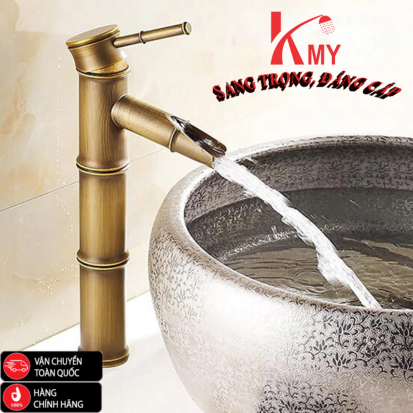 Vòi Lavabo đồng thau giả cổ dóng tre KMY (có 2 loại)