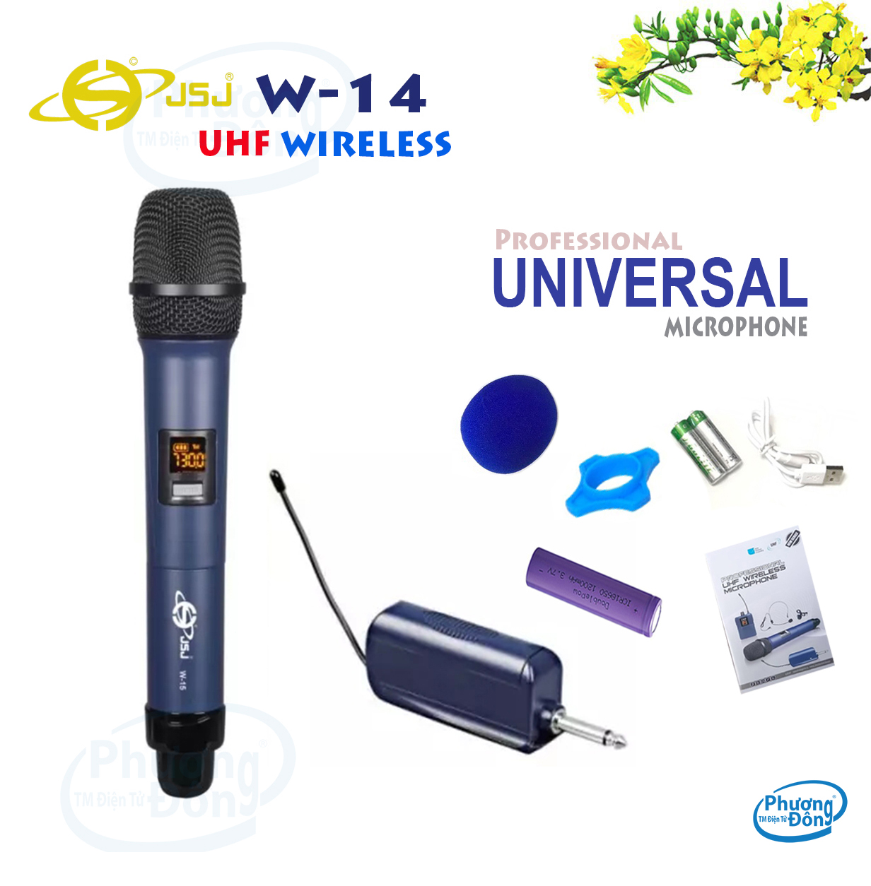 Micro không dây Universal W-14 cho Loa kéo, Amply karaoke hàng cao cấp