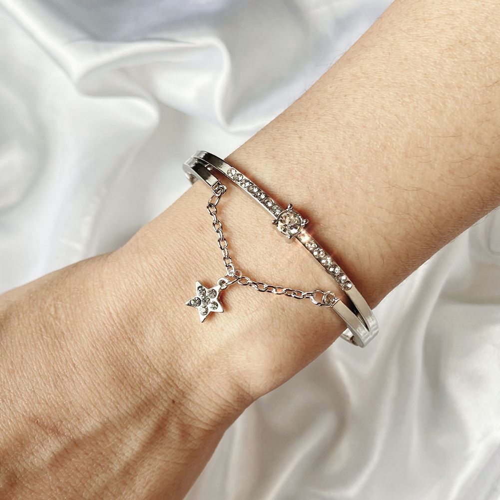 Thời trang cao cấp hợp kim bạc Pentagram Diamond Lắc tay Quà tặng nữ trang