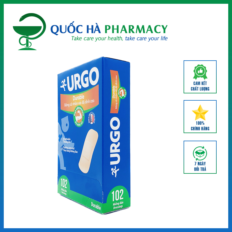 Băng cá nhân vải Urgo Durable 2 x 6cm hộp 102 miếng - Quốc Hà Pharmacy
