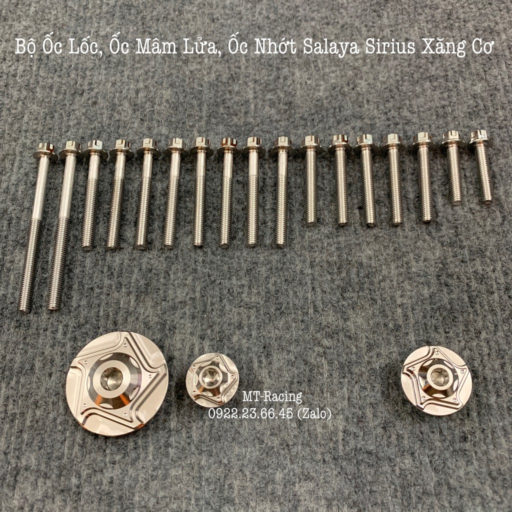 Bộ ốc lốc, mâm lửa, ốc nhớt salaya inox304 cho sirius xăng cơ