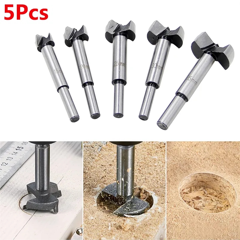 Bộ 5 mũi khoét gỗ 15-35mm chuôi tròn, mũi khoan gỗ