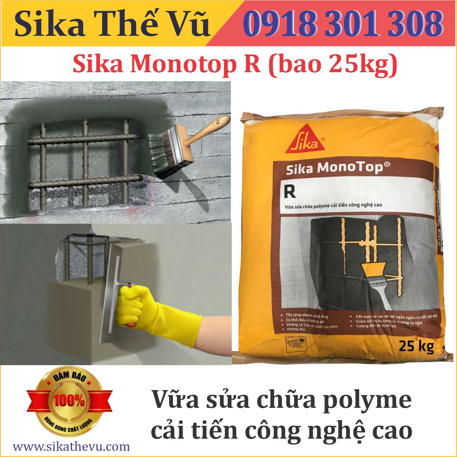 Sika - Vữa sửa chữa bê tông cao cấp Sika Monotop R (Bao 25kg)