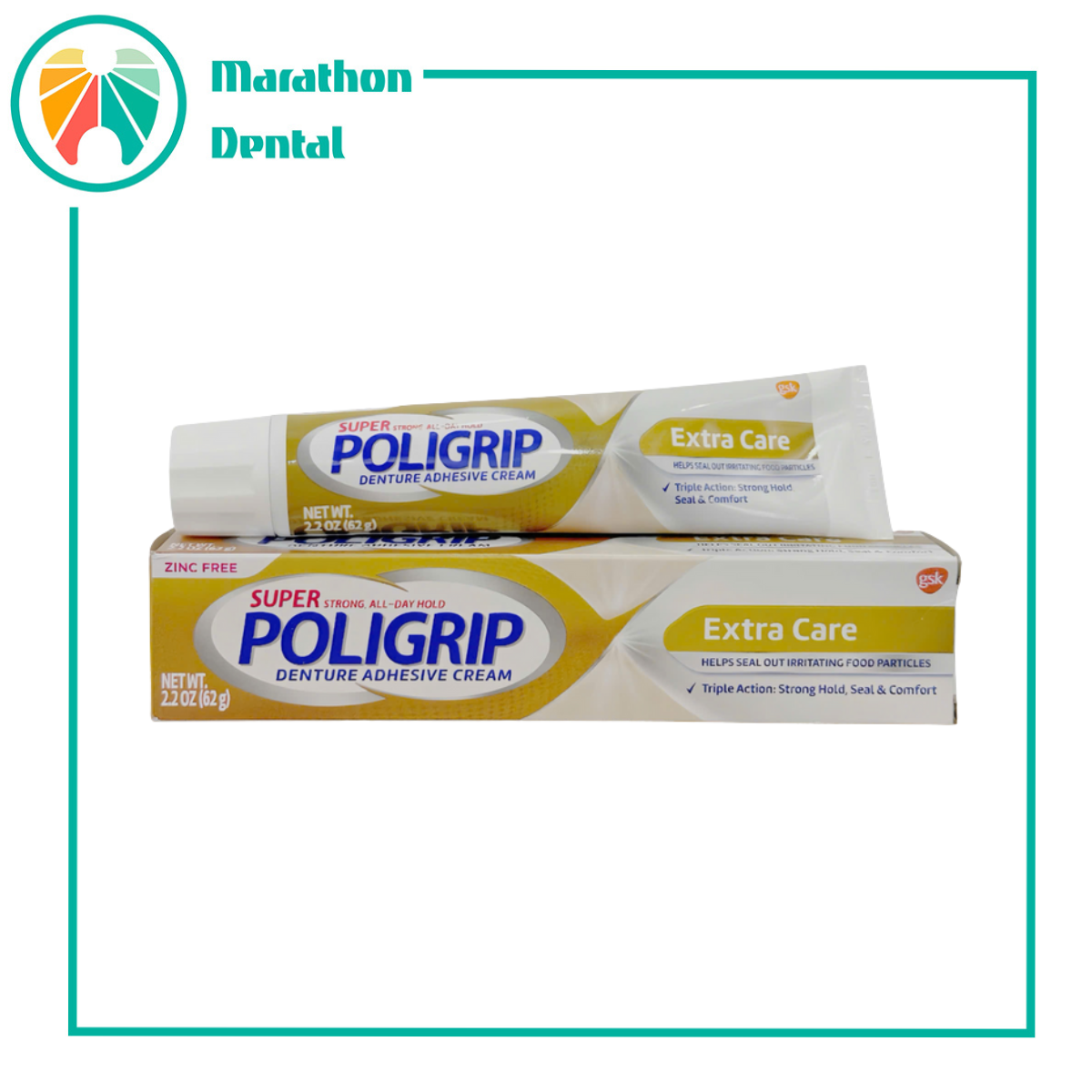 [1 TUBE] Poligrip Extra Care GSK 62g Keo dán hàm I Marathon Dental
