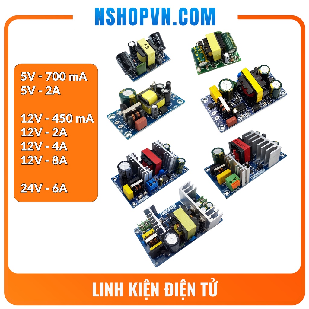 Nguồn xung 5v 12v 24v không vỏ chất lượng cao module nguồn 5v 700ma, 5v 2a, 12v 450ma, 12v 2a, 12v 4a, 12v 8a, 24v 6a