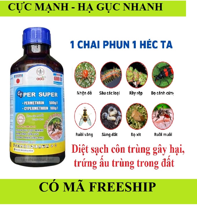 Thuốc diệt muỗi, côn trùng, ruồi vàng, bọ xít muỗi... Hàng kết hợp 2 hoạt chất. Cyper super 600EC
