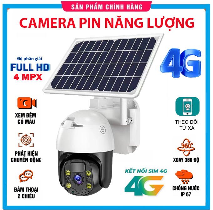 ( GIÁ RẺ CỰC SỐC ) Camera Năng Lượng Mặt Trời  Dùng Sim 4G  Camera EseeCloud Siêu Nét 4MPX - FHD1080