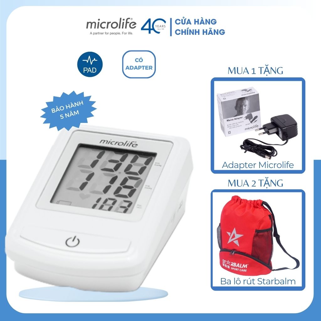Máy đo huyết áp điện tử microlife 3nz1-1p, đo huyết áp, nhịp tim, đo ở bắp tay, bảo hành 5 năm