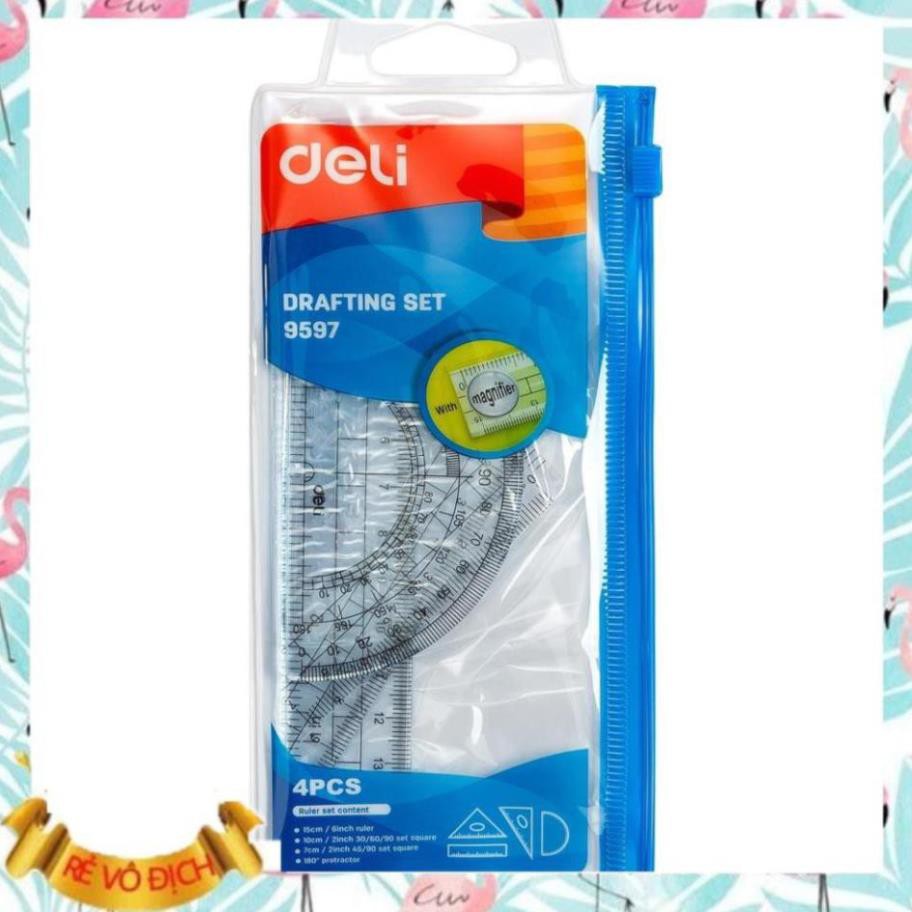Bộ dụng cụ học sinh deli 4 dụng cụ/hộp - e9597