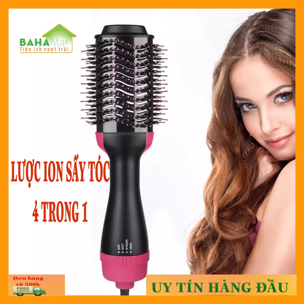 LƯỢC ION SẤY TÓC TẠO KIỂU 4 TRONG 1 "BAHAMAR" vừa là lược chải, vừa sấy khô tóc và uốn tạo kiểu, chải duỗi hoặc chải suôn tóc với các hạt ion làm bóng và suôn tóc.