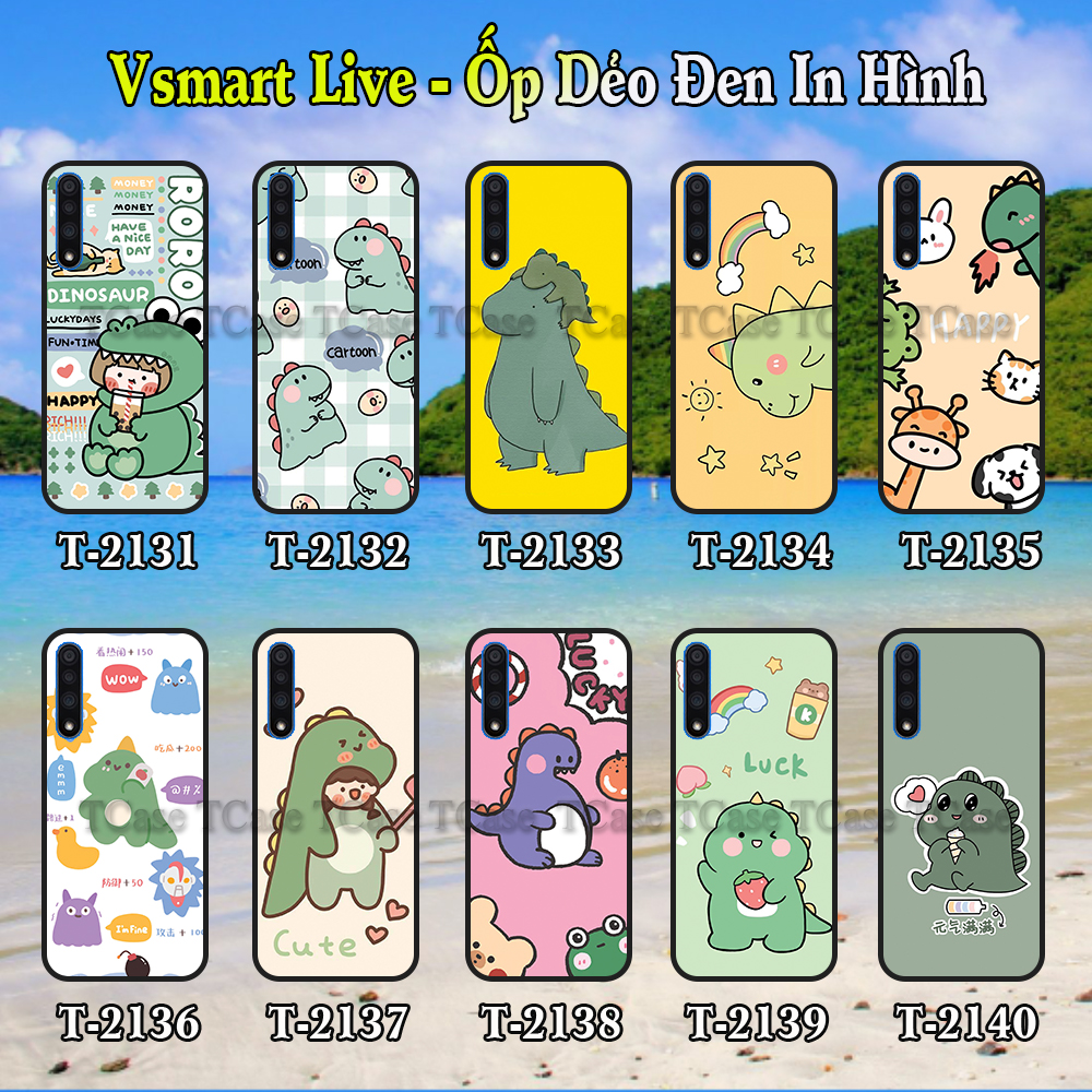 [HCM]Ốp lưng Vsmart Live 4 dẻo đen in hình Khủng Long Xanh Cute
