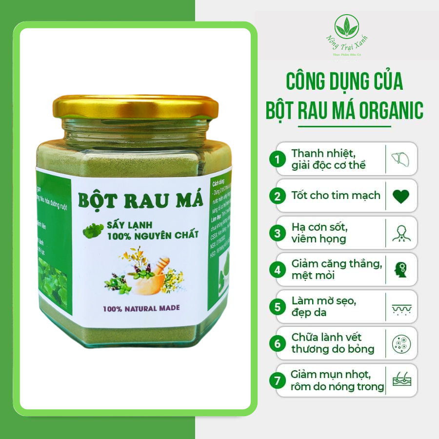 Bột rau má detox nguyên chất 100% Organic, bột rau má tăng giúp làm đẹp da, thanh mát cơ thể - 300gr