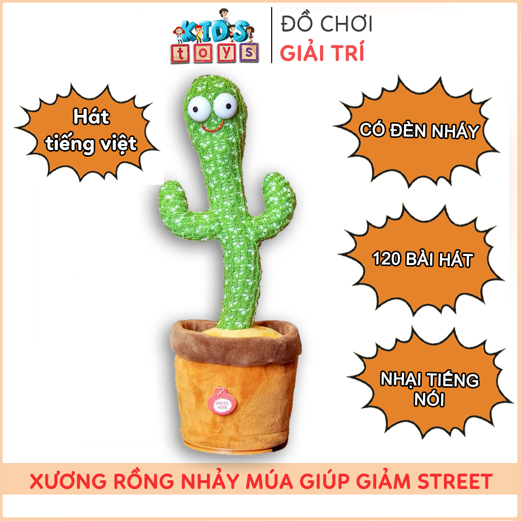 Cây xương rồng nhảy múa biết hát tiếng việt, Tặng kèm dây sạc - ghi âm nhại tiếng nói, đồ chơi phát nhạc giảm street