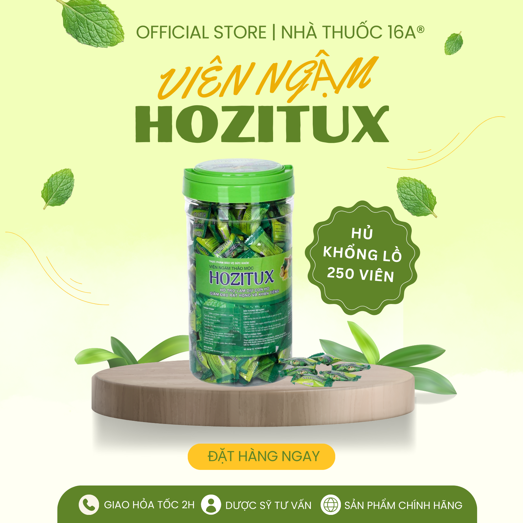 KẸO HOZITUX BẠC HÀ - MIỄN PHÍ VẬN CHUYỂN - CÔNG TY DƯỢC PHẨM INDICO - GIẢM HO ĐÀM, NGỨA HỌNG