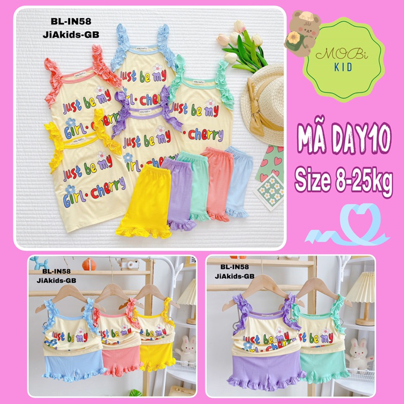 Mã day10 bộ 2 dây viền bèo thêu hoa thun lạnh quần bèo cho bé gái