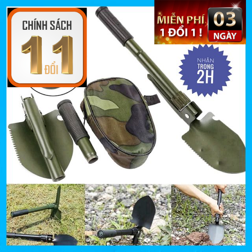 Xẻng quân dụng đa năng 5 trong 1, xẻng + quốc + cưa + la bàn + khui nắp chai