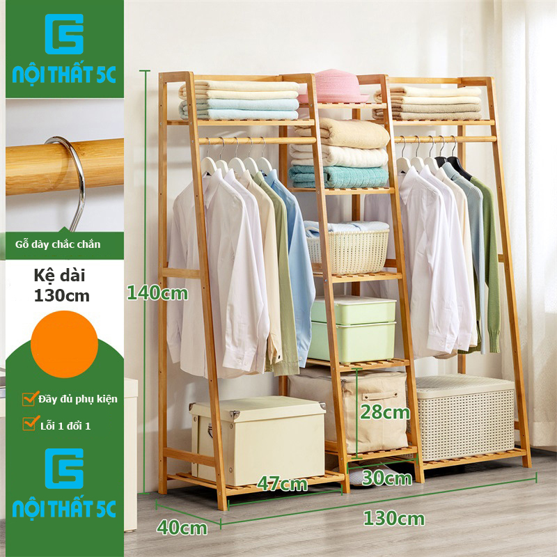 Tủ treo quần áo, Tủ để quần áo hình thang bằng gỗ tre tiện lợi