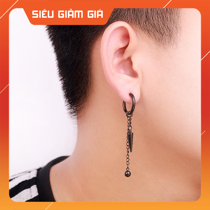 Cặp Khuyên Tai Nam, Bông Tai Nam Titan Dây Xích Phong Cách Hàn (2 Chiếc)