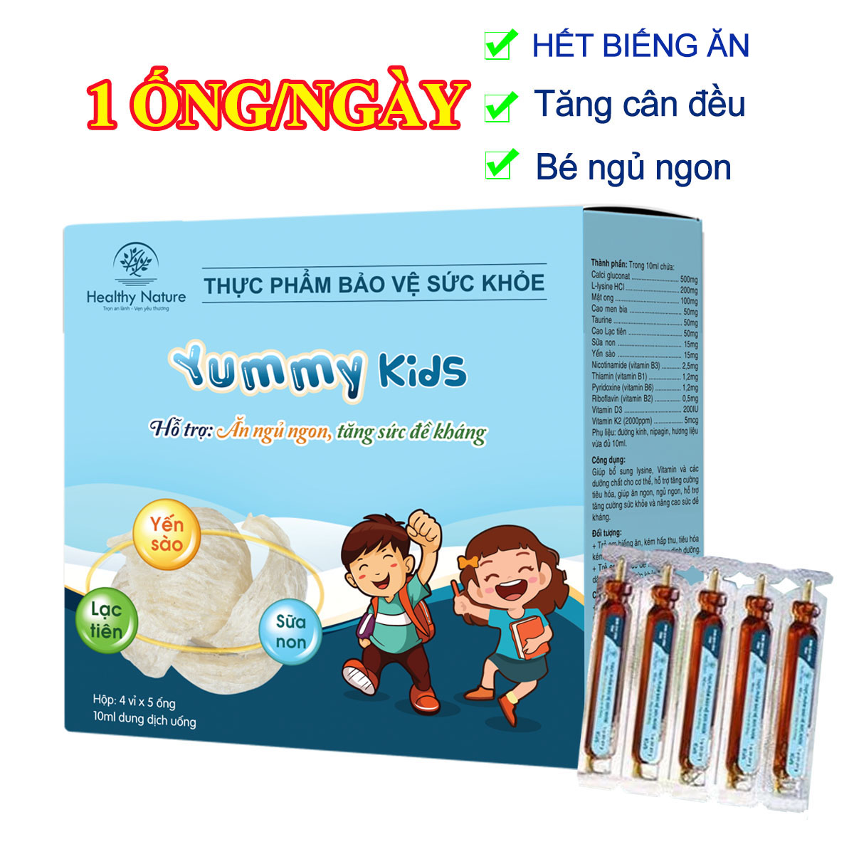 [GIẢM THÊM 40% - 12.12] Yummy Kids - Siro Yến Sào Giúp Bé Ăn Ngon, Ngủ Ngon 20 ống 1 hộp, 10ml/ ống