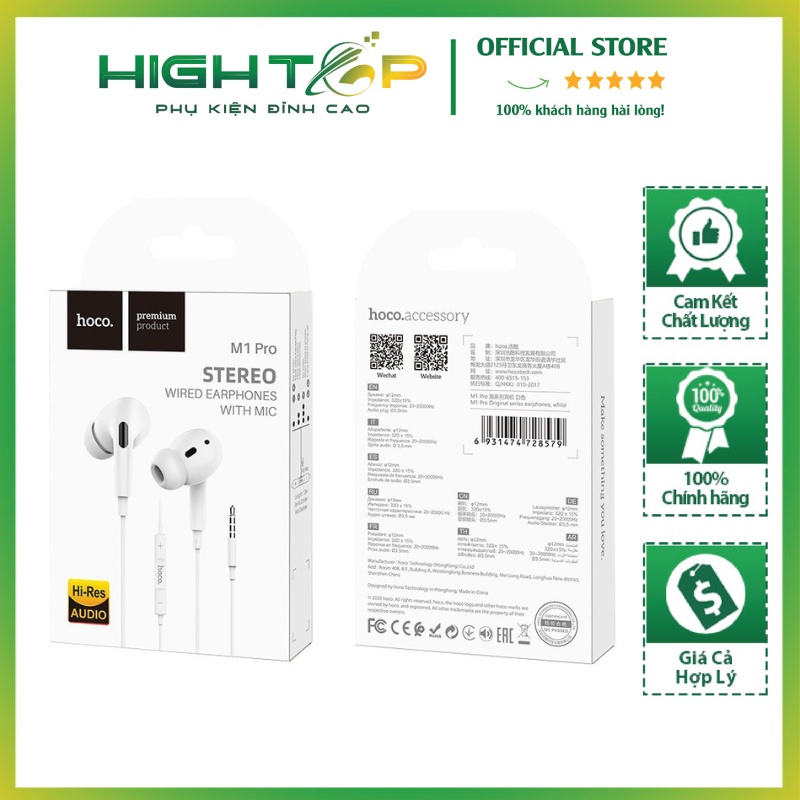 Tai nghe dây hoco m1, jack cắm 3,5mm, có mic, âm thanh cực chất