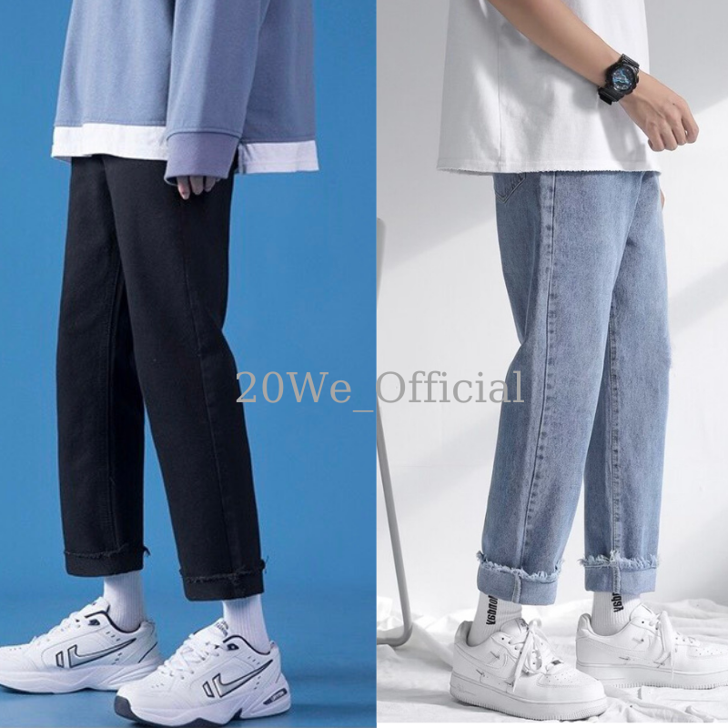Quần Jeans, baggy jean rách gâu+gối xanh- đen, nam ống suông, rộng, hottrend 2021