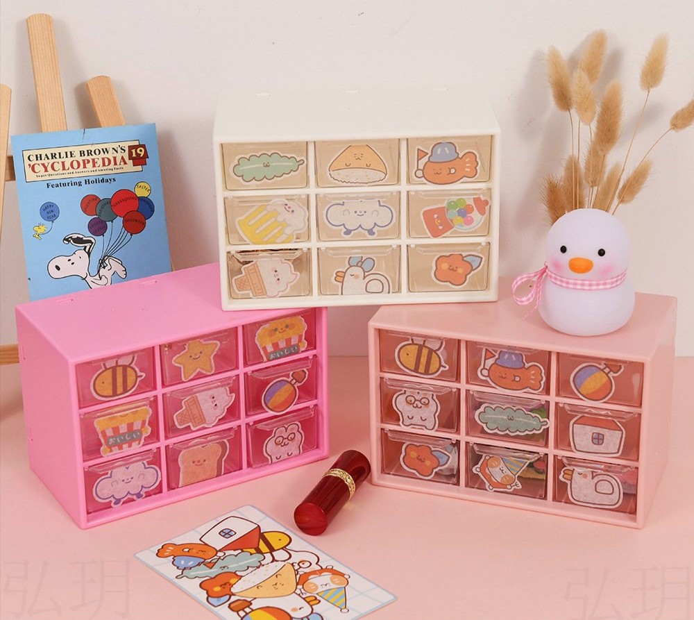 Tủ kệ mini 9 ngăn đựng washi tape, mỹ phẩm tặng kèm 1 sticker siêu xinh