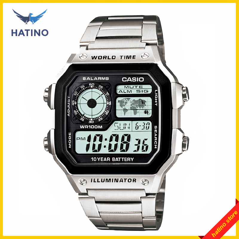 Đồng hồ nam Casio AE1200 worldtime trẻ trung sang trọng, 3 màu mặt, 2 màu dây đa dạng phong cách- Hatino.store